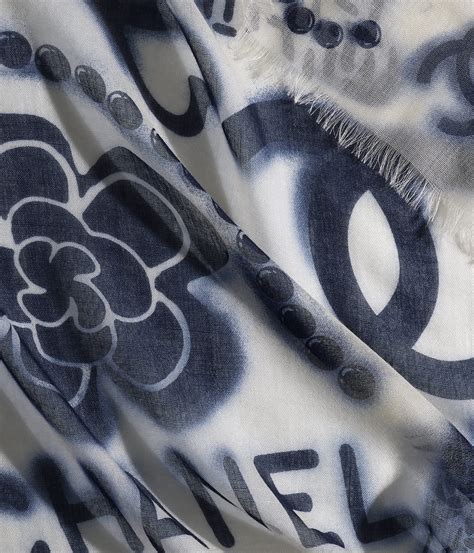 chanel navy and white scarf